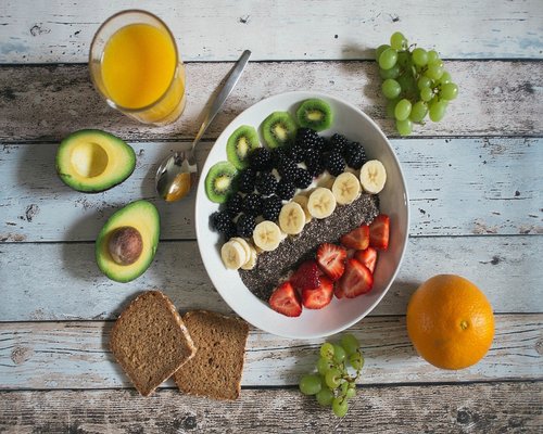 Fresh healthy food bowl on a wooden table